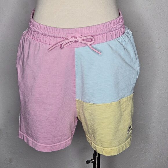 Adidas Colorblock Shorts Pastel Pink Blue Yellow Drawstring Logo Women’s M - Picture 1 of 8